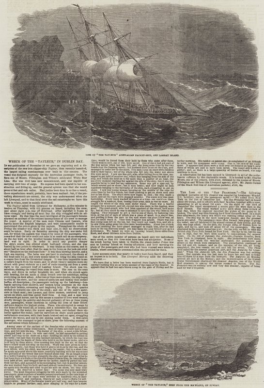 Wrak van de "Tayleur," in Dublin Bay (gravure) door English School
