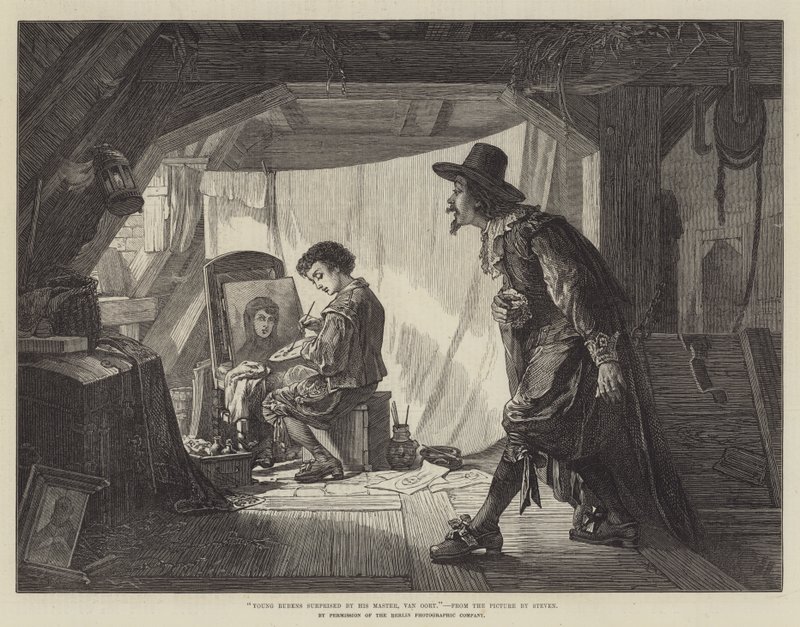 Jonge Rubens verrast door zijn meester, Van Oort (gravure) door English School