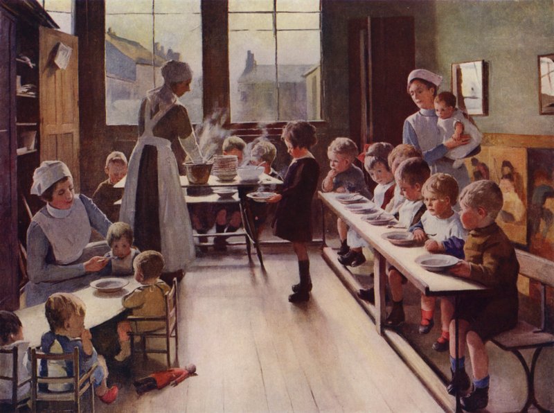 Jonge kinderen tijdens de maaltijd in een kinderdagverblijf door English School