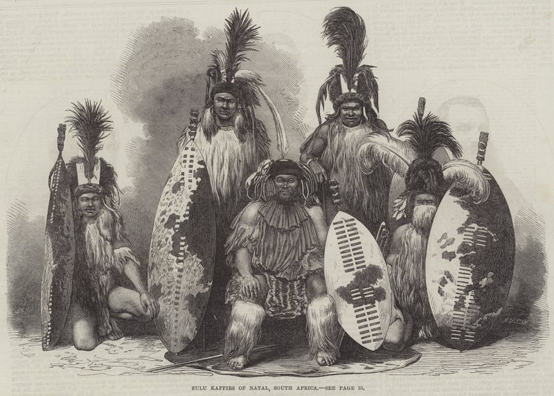 Zulu Kaffers van Natal, Zuid-Afrika (gravure) door English School