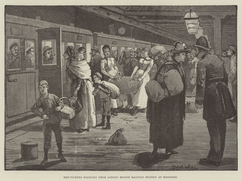 Hopplukkers vertrekken vanaf London Bridge Treinstation om middernacht door Enoch Ward