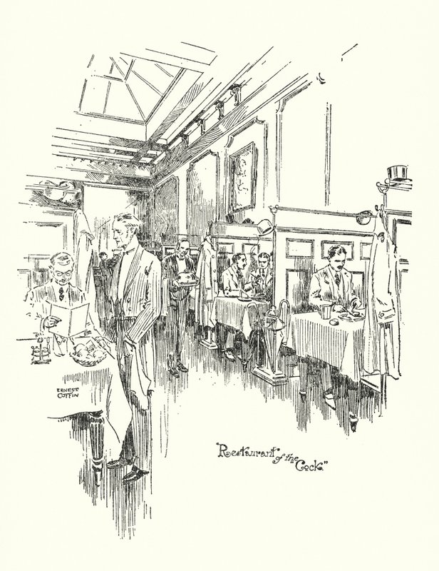 Oud Londen: Restaurant van de Cock Tavern door Ernest (after) Coffin