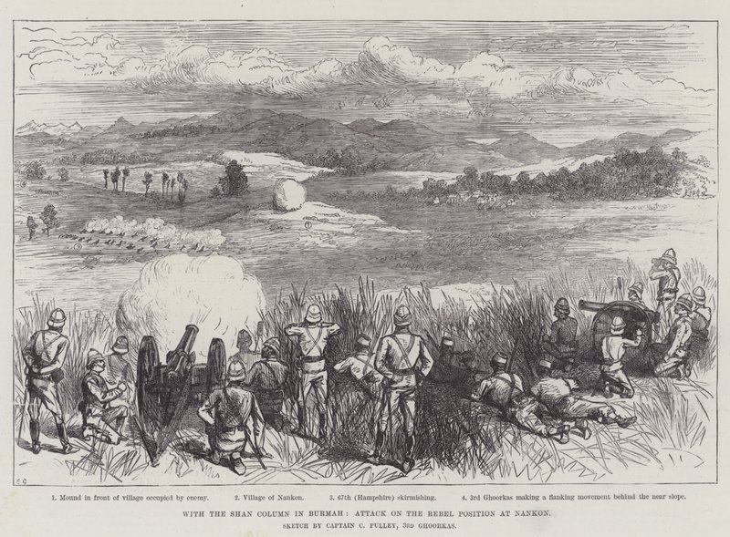 Met de Shan-kolom in Birma, aanval op de rebellenpositie bij Nankon door Ernest Henry Griset