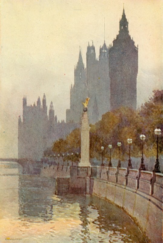 Houses of Parliament vanaf de Embankment door Ernest William Haslehust
