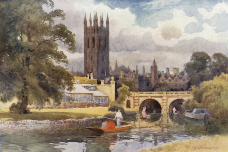 Magdalen College vanaf de Cherwell door Ernest William Haslehust