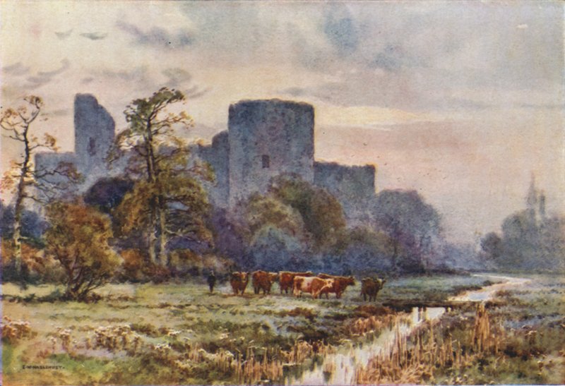 Pevensey Castle vanaf de Weiden door Ernest William Haslehust