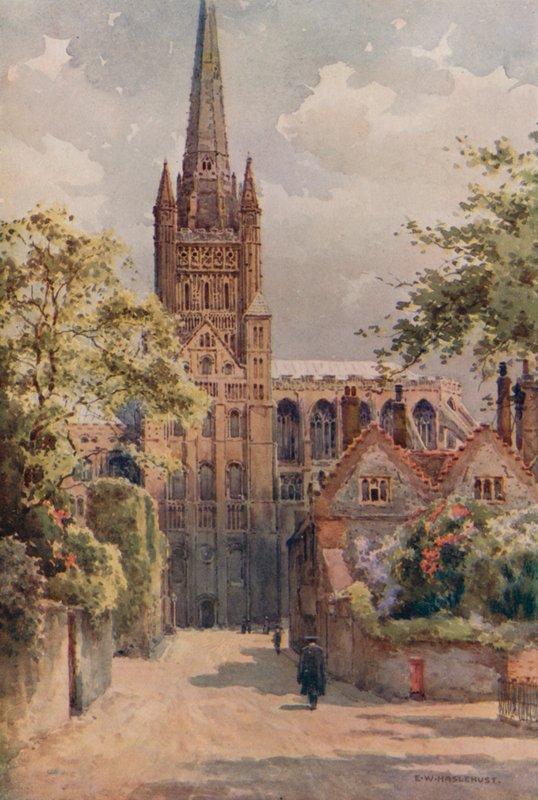 De kathedraalprecincten, Norwich door Ernest William Haslehust
