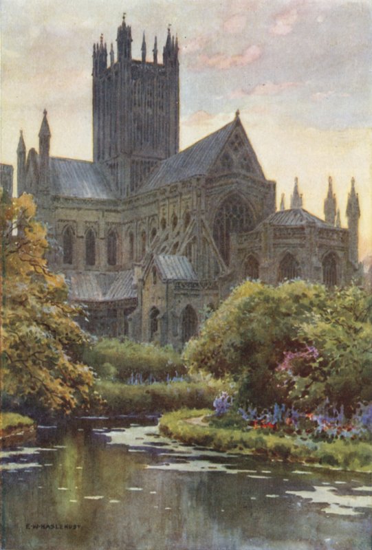 Wells Kathedraal vanaf de Bronnen door Ernest William Haslehust