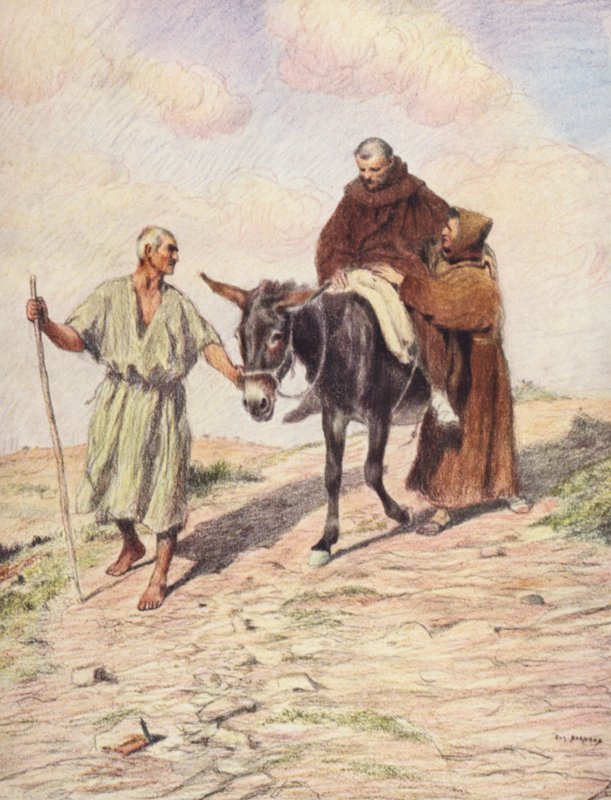 St. Franciscus daalt de berg La Verna af met broeder Leo na het ontvangen van de Heilige Stigmata door Eugene (after) Burnand