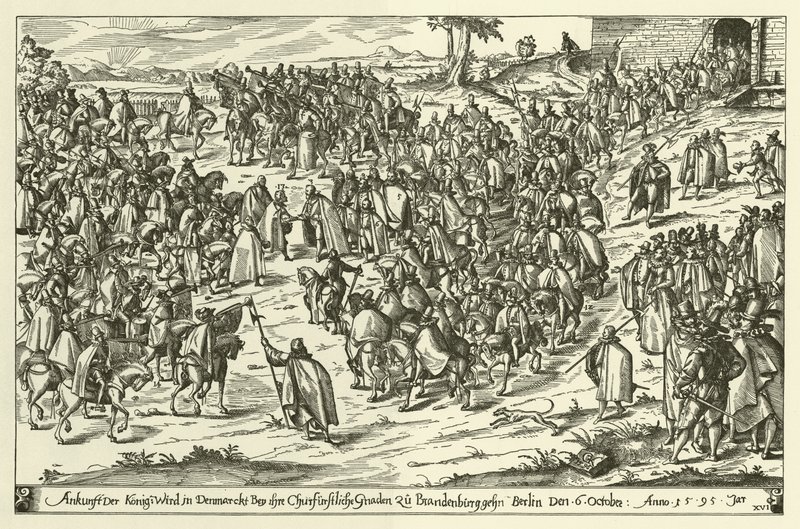 Aankomst van Koning Christiaan IV van Denemarken in Berlijn op bezoek bij Johan George, Keurvorst van Brandenburg, 6 oktober 1595 door European School