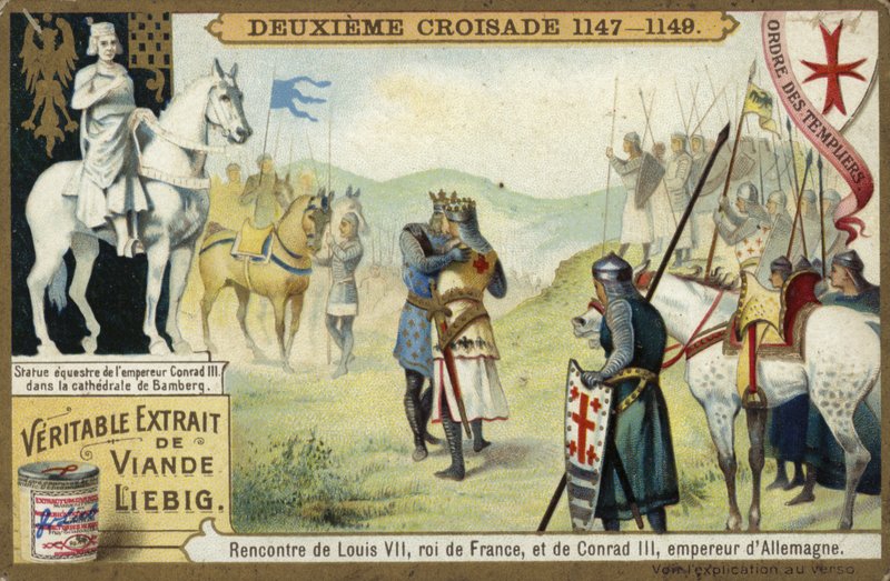 Ontmoeting van Lodewijk VII, koning van Frankrijk, en Koenraad III, keizer van Duitsland, Tweede Kruistocht, 1147-1149 door European School