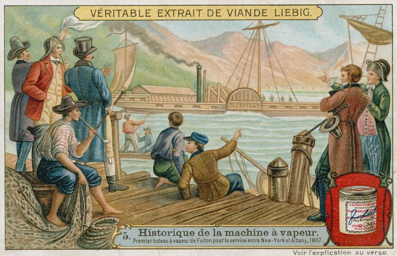 Robert Fultons eerste raderstoomboot voor de dienst tussen New York en Albany, 1807 door European School