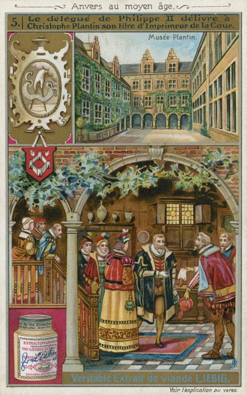 De vertegenwoordiger van Filips II van Spanje overhandigt Christophe Plantin zijn titel van hofdrukker door European School