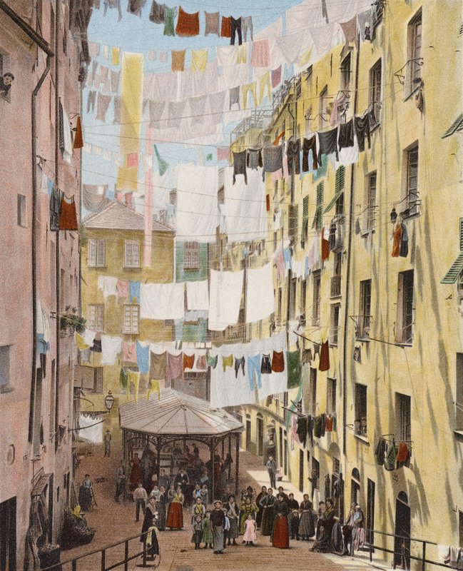 Straat in de oude wijk van Genua, Italië door European Photographer