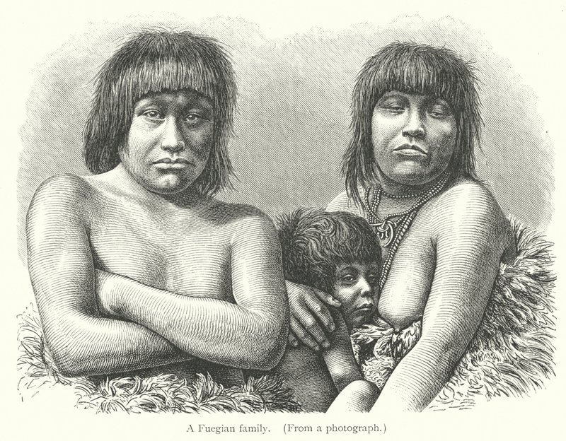 Een Vuurlandse familie (gravure) door European School