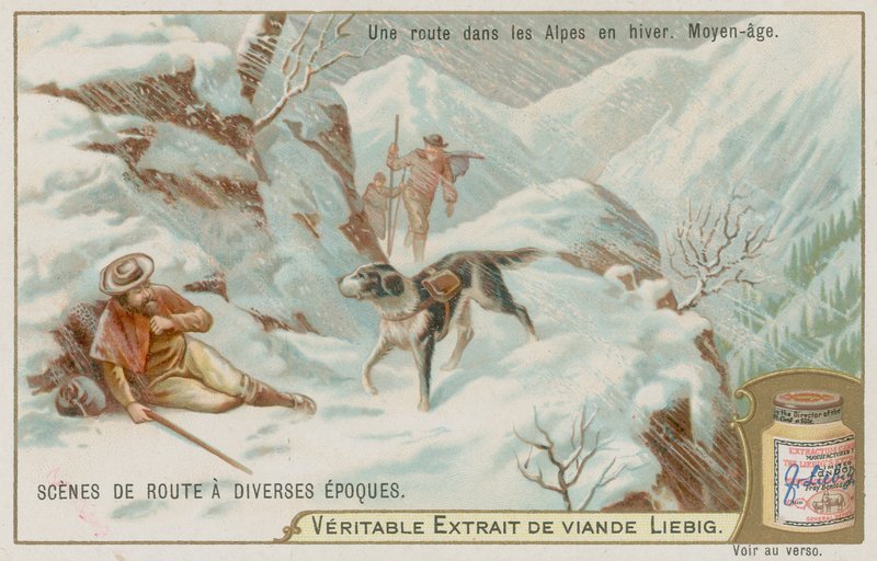 Een middeleeuwse weg over de Alpen in de winter door European School