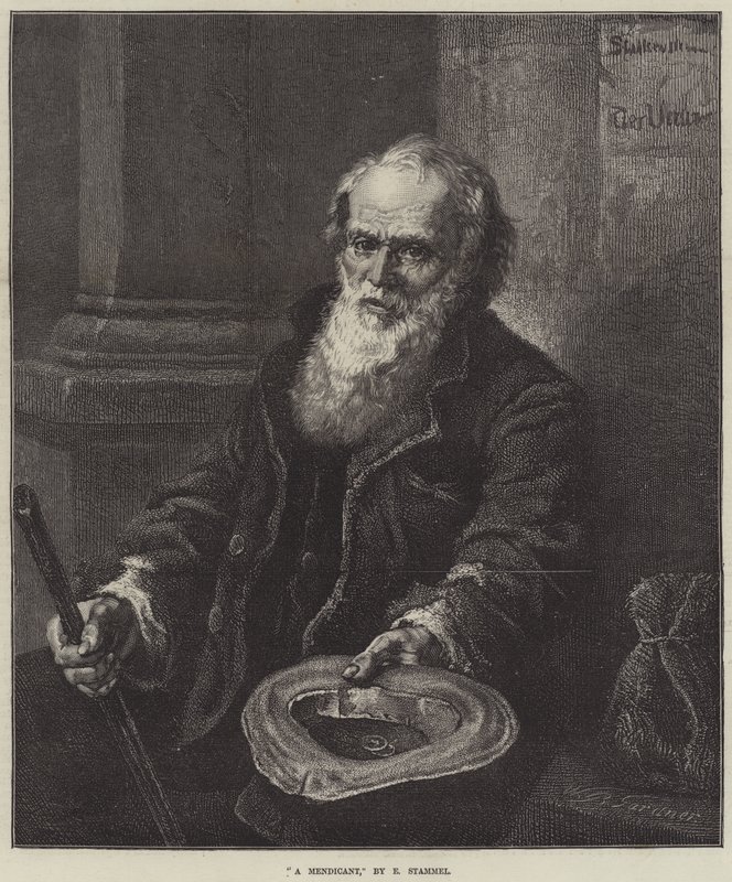 Een bedelaar (gravure) door European School