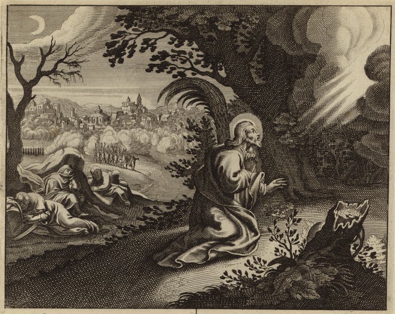 Lijdensweg van Jezus Christus in de tuin van Getsemane (gravure) door European School