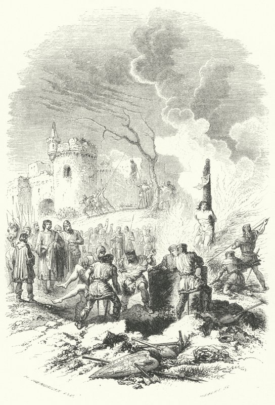Boudewijn V, graaf van Henegouwen, herstelt de orde in de landen van zijn vader (gravure) door European School