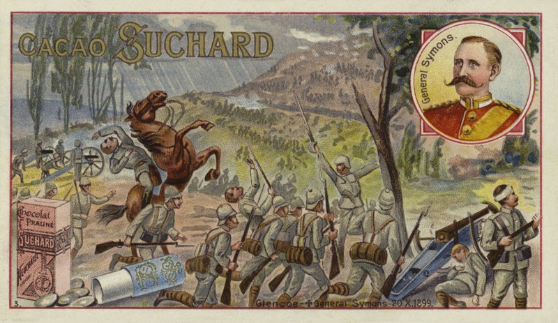 Britse generaal Sir William Penn Symons dodelijk gewond bij de Slag bij Glencoe, Boerenoorlog, 20 oktober 1899 door European School