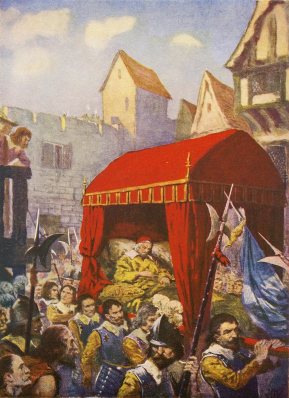 Aankomst van kardinaal Richelieu in Lyon (kleurenlitho) door European School