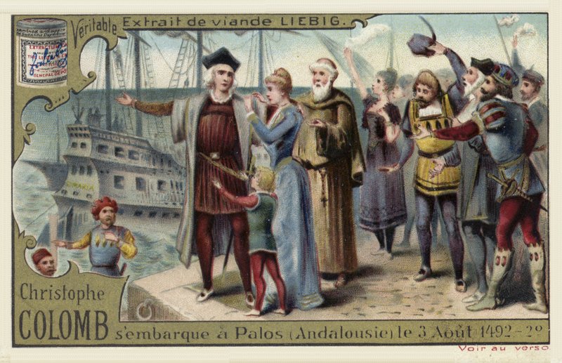 Christoffel Columbus vertrekt op zijn reis naar de Nieuwe Wereld, Palos, Spanje, 3 augustus 1492 door European School