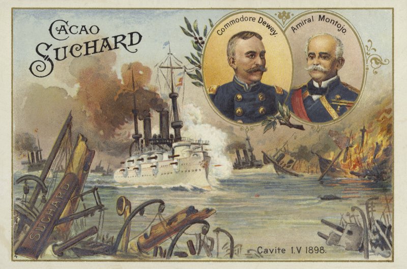 Commodore George Dewey en Admiraal Patricio Montojo, Slag bij Manillabaai, Spaans-Amerikaanse Oorlog, 1 mei 1898 door European School