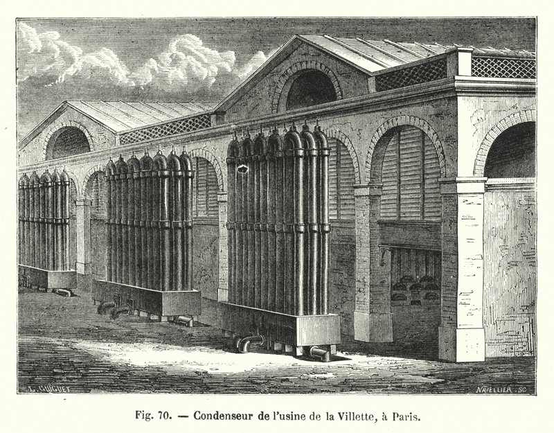 Condensor van de fabriek van La Villette, in Parijs (gravure) door European School