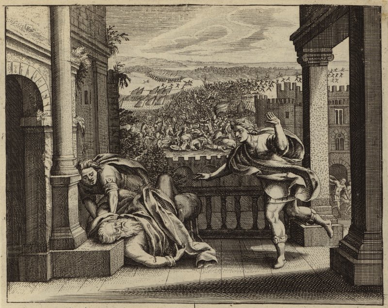 Dood van Eli na de Filistijnen de Ark van het Verbond van de Israëlieten hebben veroverd (gravure) door European School