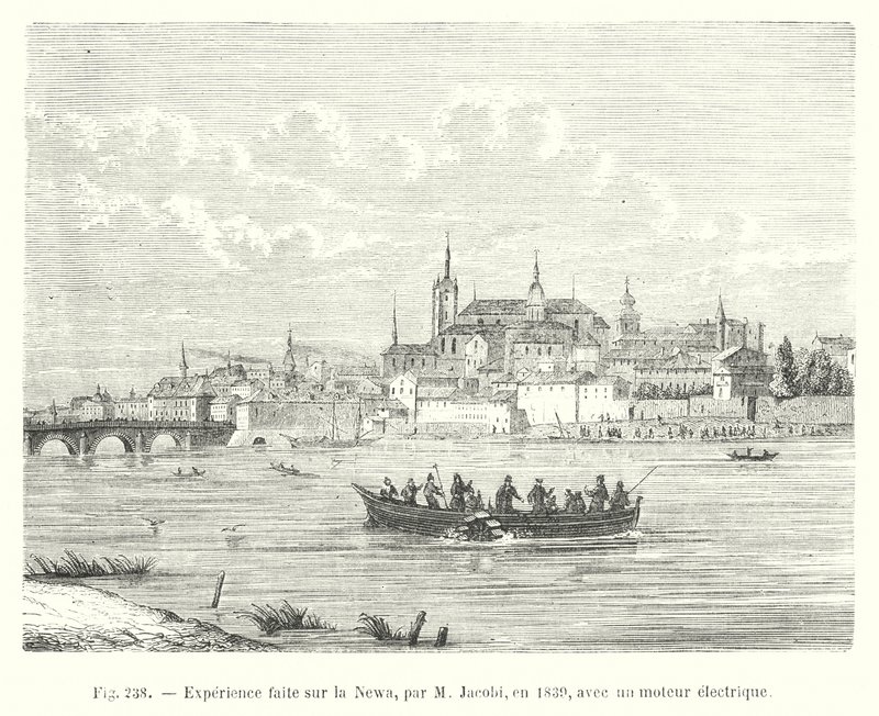 Experiment uitgevoerd op de Newa door M Jacobi in 1839 met een elektrische motor door European School