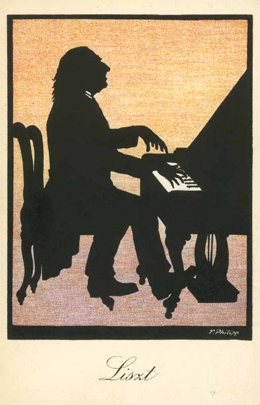 Franz Liszt, Hongaars pianist en componist (kleurenlitho) door European School