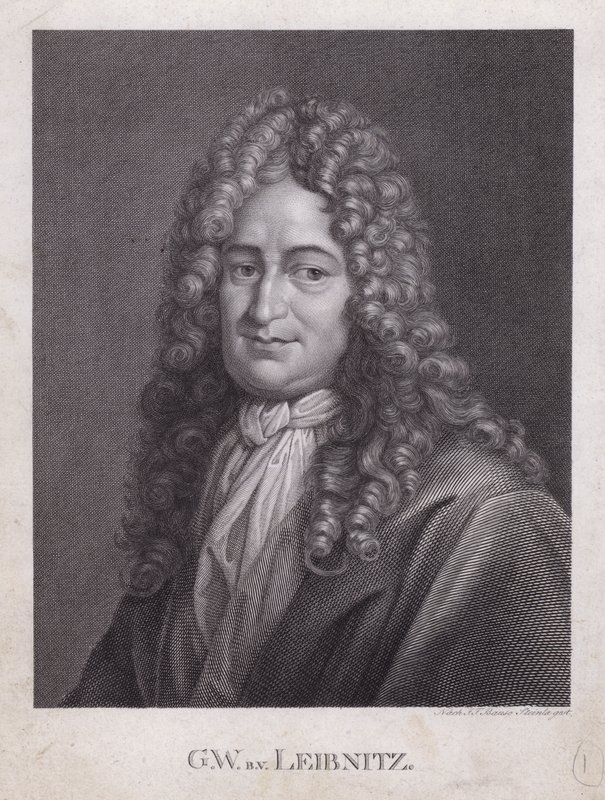 Gottfried Wilhelm Leibniz, Duitse filosoof, wiskundige en polymath (gravure) door European School