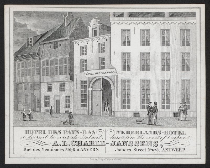 Hotel Des Pays Bas, Nederlands Hotel, A L Charle-Janssens, Antwerpen (gravure) door European School