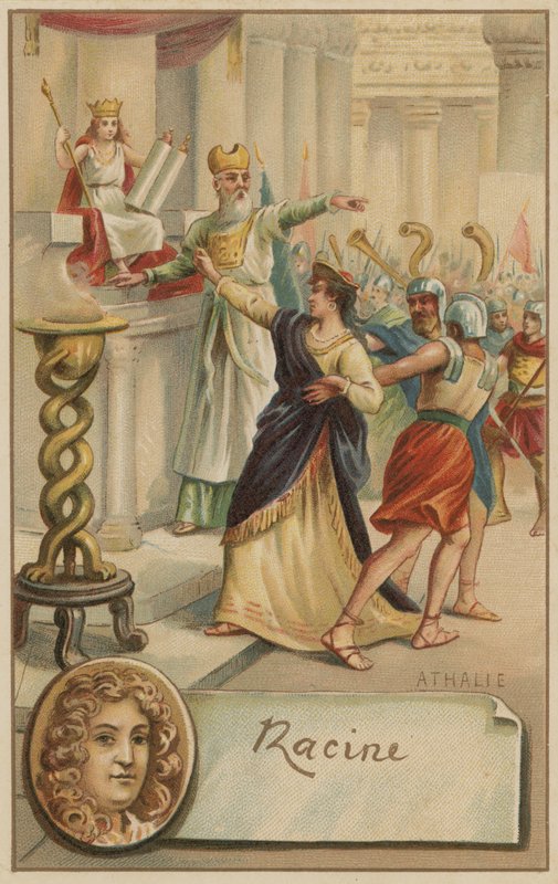 Jean Racine, Franse toneelschrijver, en een scène uit zijn toneelstuk Athalie (1691) door European School