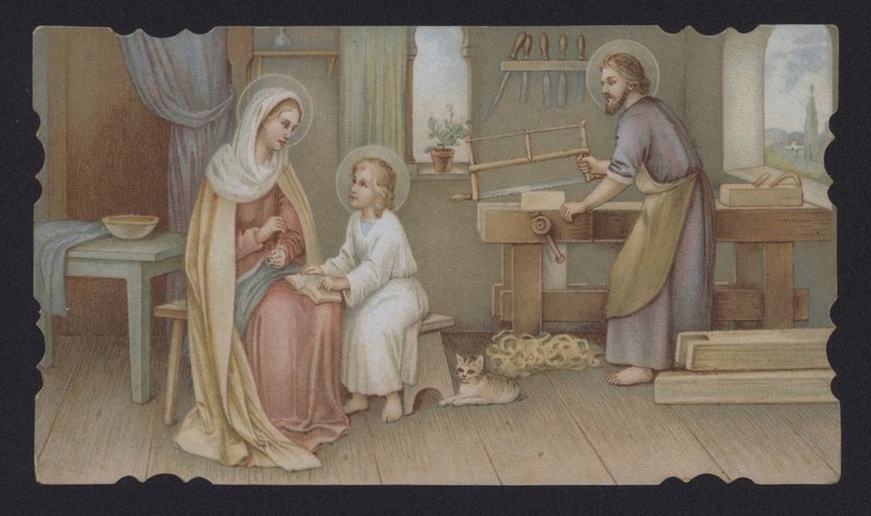Jezus Christus als jongen met zijn moeder, Maria, in de werkplaats van Jozef door European School