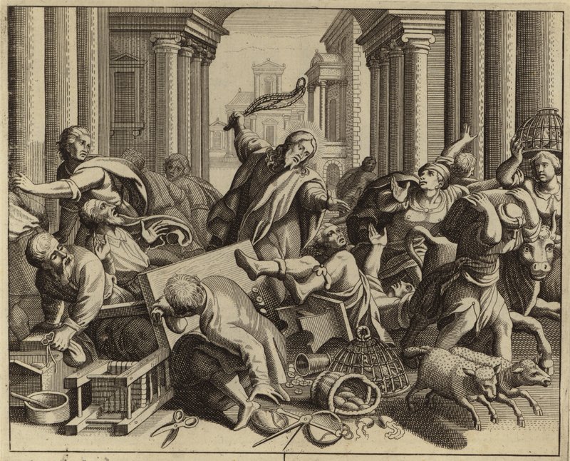 Jezus Christus verdrijft de geldwisselaars uit de tempel (gravure) door European School