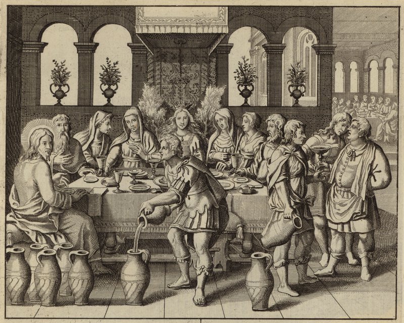 Jezus Christus verandert water in wijn op de bruiloft in Kana door European School