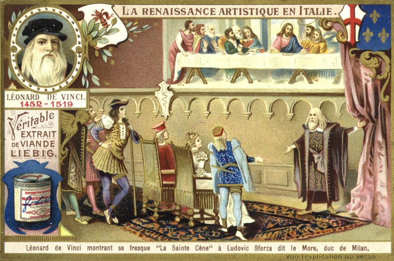 Leonardo da Vinci toont zijn fresco van het Laatste Avondmaal aan Ludovico Sforza, hertog van Milaan door European School