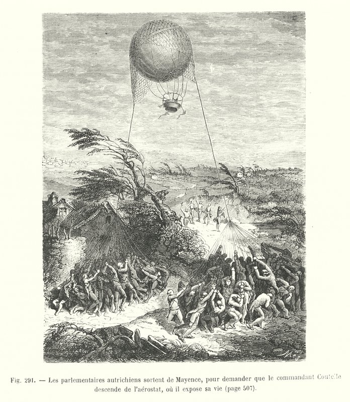 De Oostenrijkse parlementariërs verlaten Mainz om te vragen dat commandant Coutella uit de luchtballon stapt, waar hij zijn leven riskeert door European School