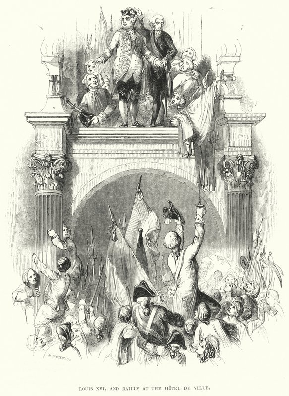 Lodewijk XVI en Bailly in het Hôtel de Ville (gravure) door European School