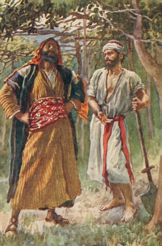 Mannen uit het Midden-Oosten in een bosje (kleurenlitho) door European School