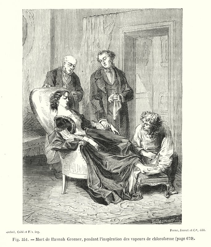 Dood van Hannah Greener, tijdens het inademen van chloroformdampen (gravure) door European School