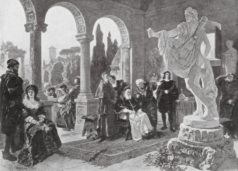 Paus Julius II en de Apollo Belvedere (litho) door European School