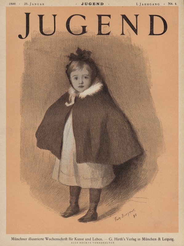 Portret van een klein meisje met een cape (kleur litho) door European School