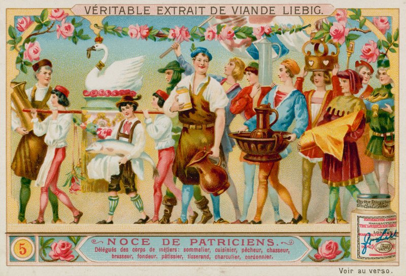 Vertegenwoordigers van Verschillende Ambachten: Wijnhandelaar, Chef, Visser, Jager, Brouwer, Smid, Banketbakker, Wever, Slager en Schoenmaker door European School