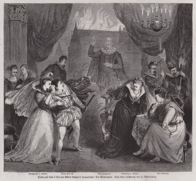 Scène uit Act III van de Duitse toneelschrijver Albert Lindner