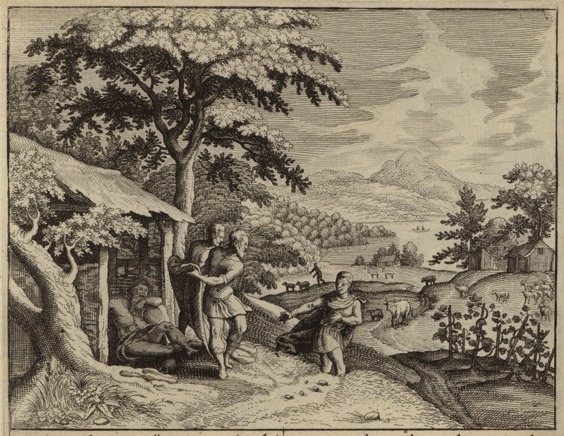 Sem en Jafet bedekken de naaktheid van hun vader Noach (gravure) door European School
