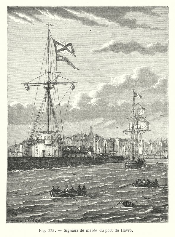 Getijdesignalen van de haven van Havre (gravure) door European School