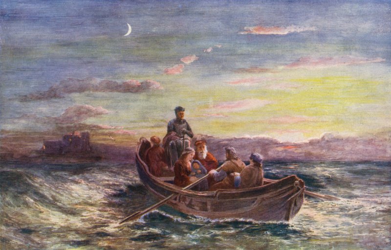De ontsnapping van Mary, Queen of Scots, uit Loch Leven Castle (kleurenlitho) door European School