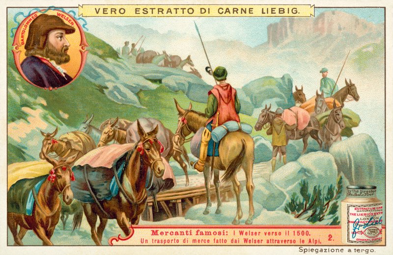 Goederentransport door Bartolomeus Welser over de Alpen door European School